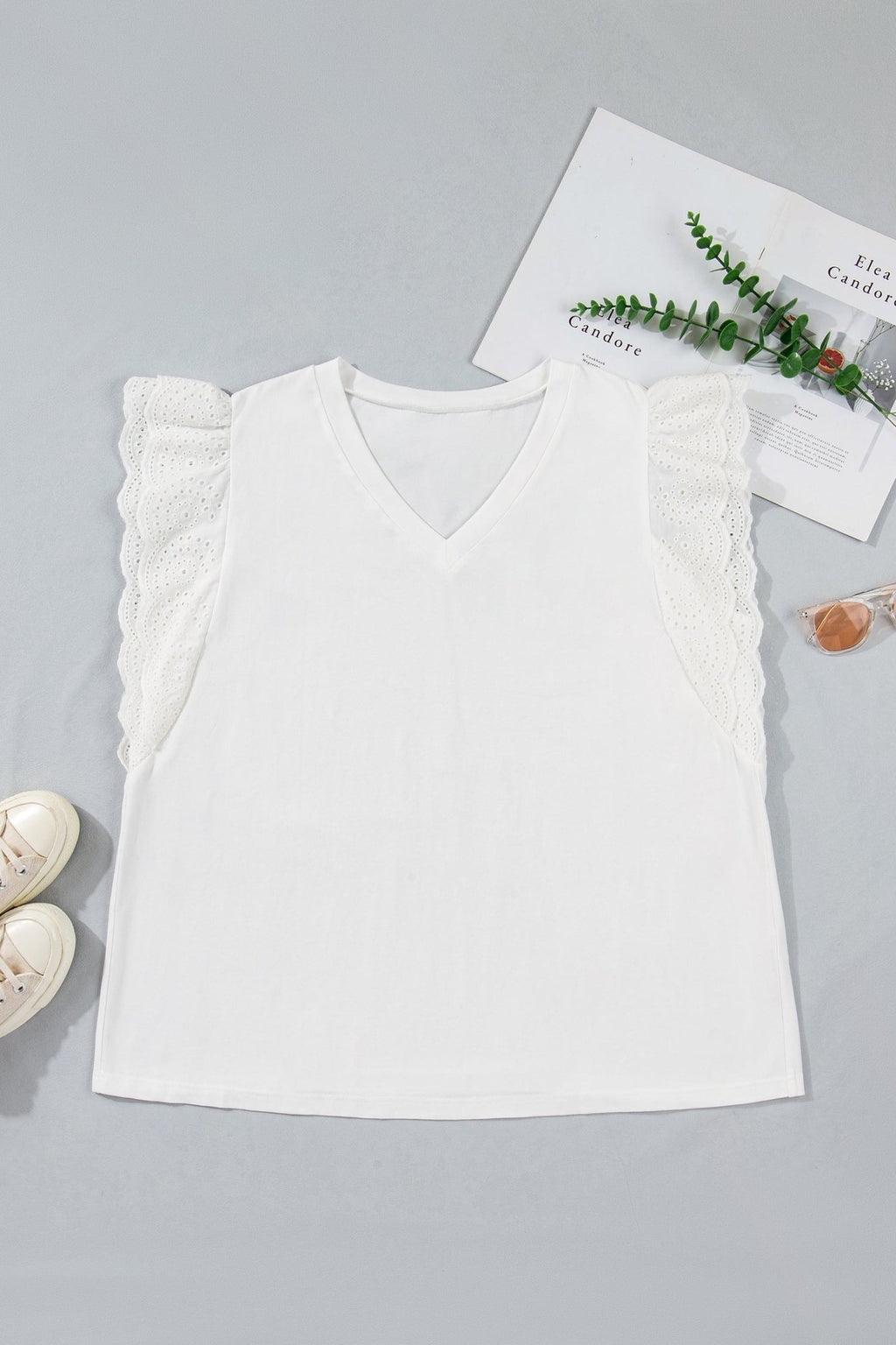 Plus Size Embroidered Eyelet Patchwork Short Sleeve Tee - Rooted & Reckless Co.