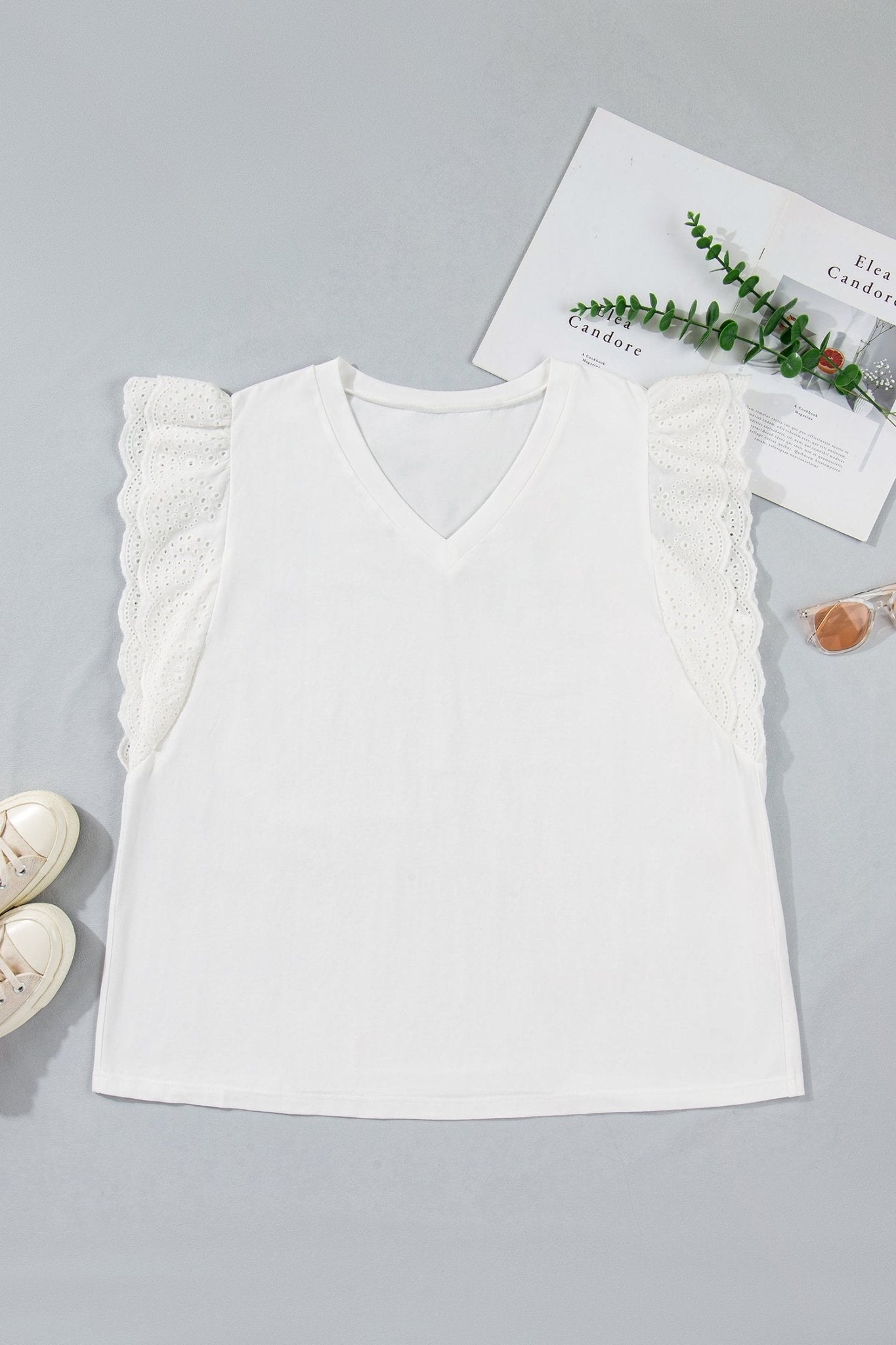 Plus Size Embroidered Eyelet Patchwork Short Sleeve Tee - Rooted & Reckless Co.