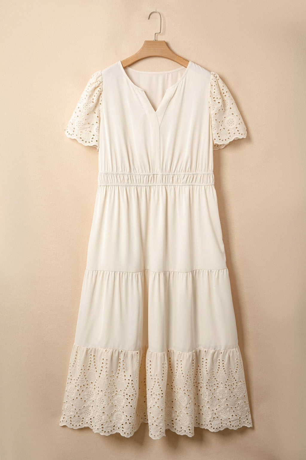 Plus Size Embroidered Eyelet Patchwork V-Neck Maxi Dress - Rooted & Reckless Co.