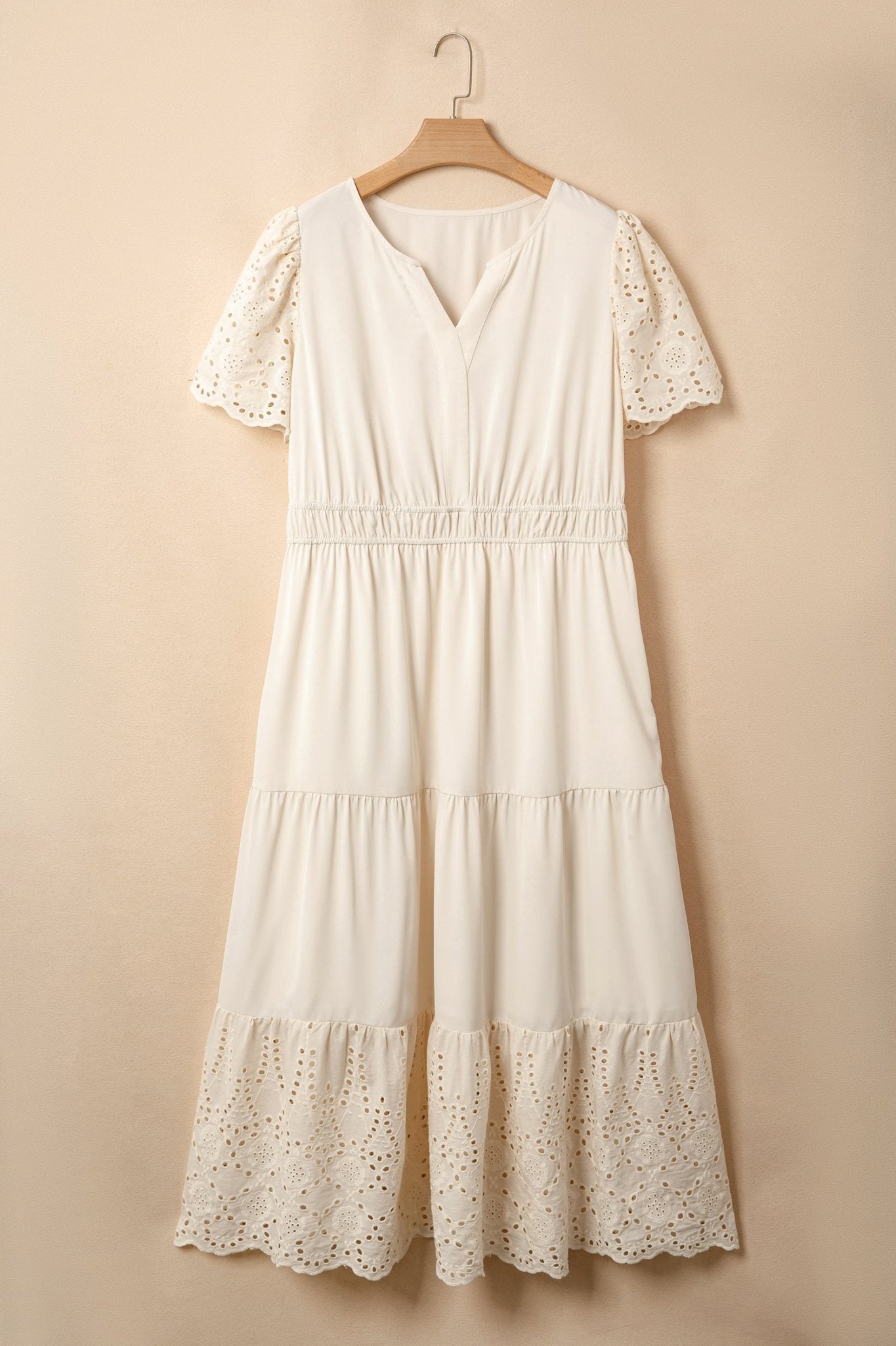 Plus Size Embroidered Eyelet Patchwork V-Neck Maxi Dress - Rooted & Reckless Co.