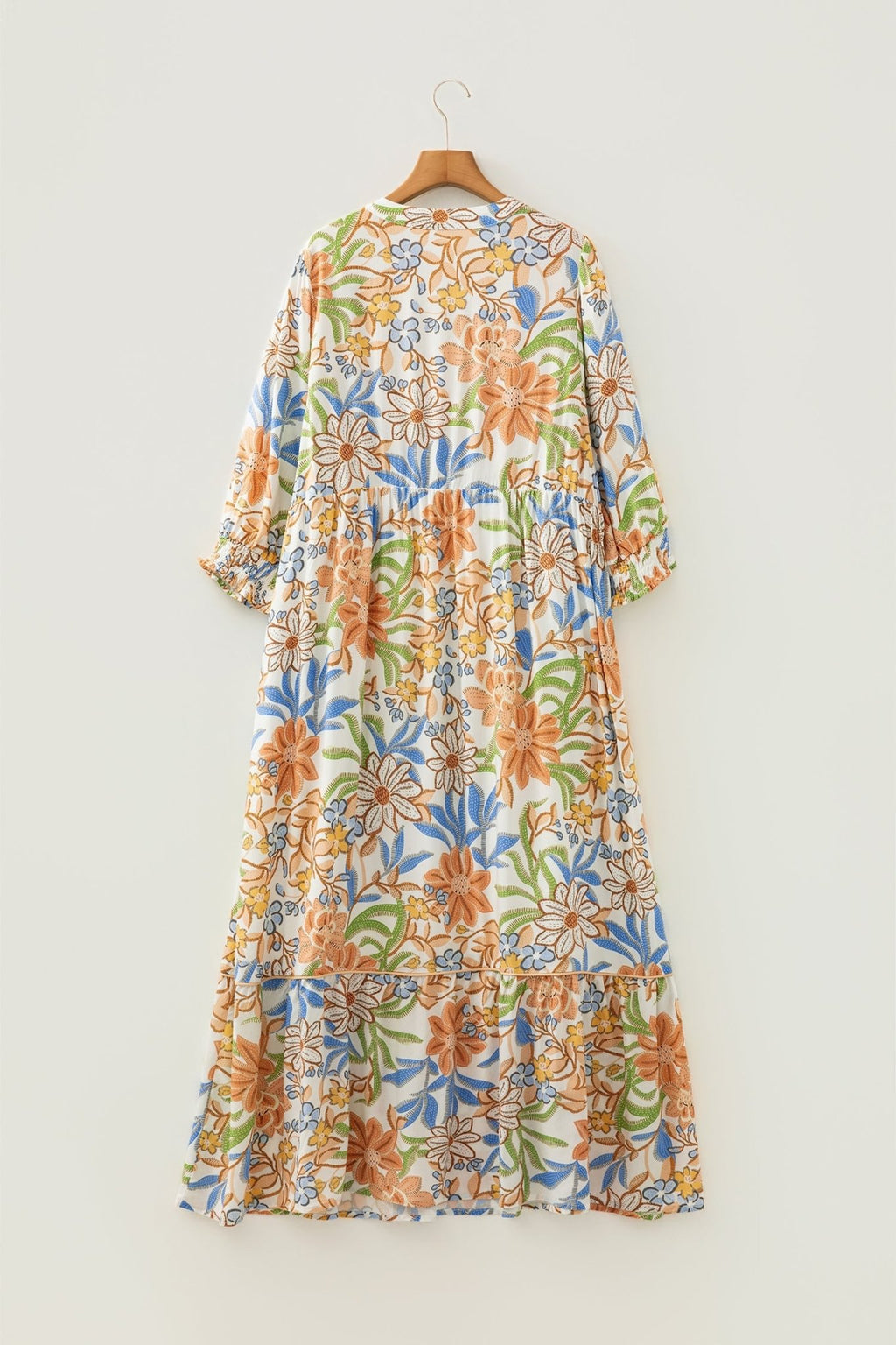Plus Size Floral 3/4 Sleeve Tiered Dress - Rooted & Reckless Co.