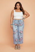 Plus Size Floral Ankle Length Loose Jeans - Rooted & Reckless Co.