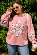 Plus Size Floral Applique Drop Shoulder Sweatshirt - Rooted & Reckless Co.