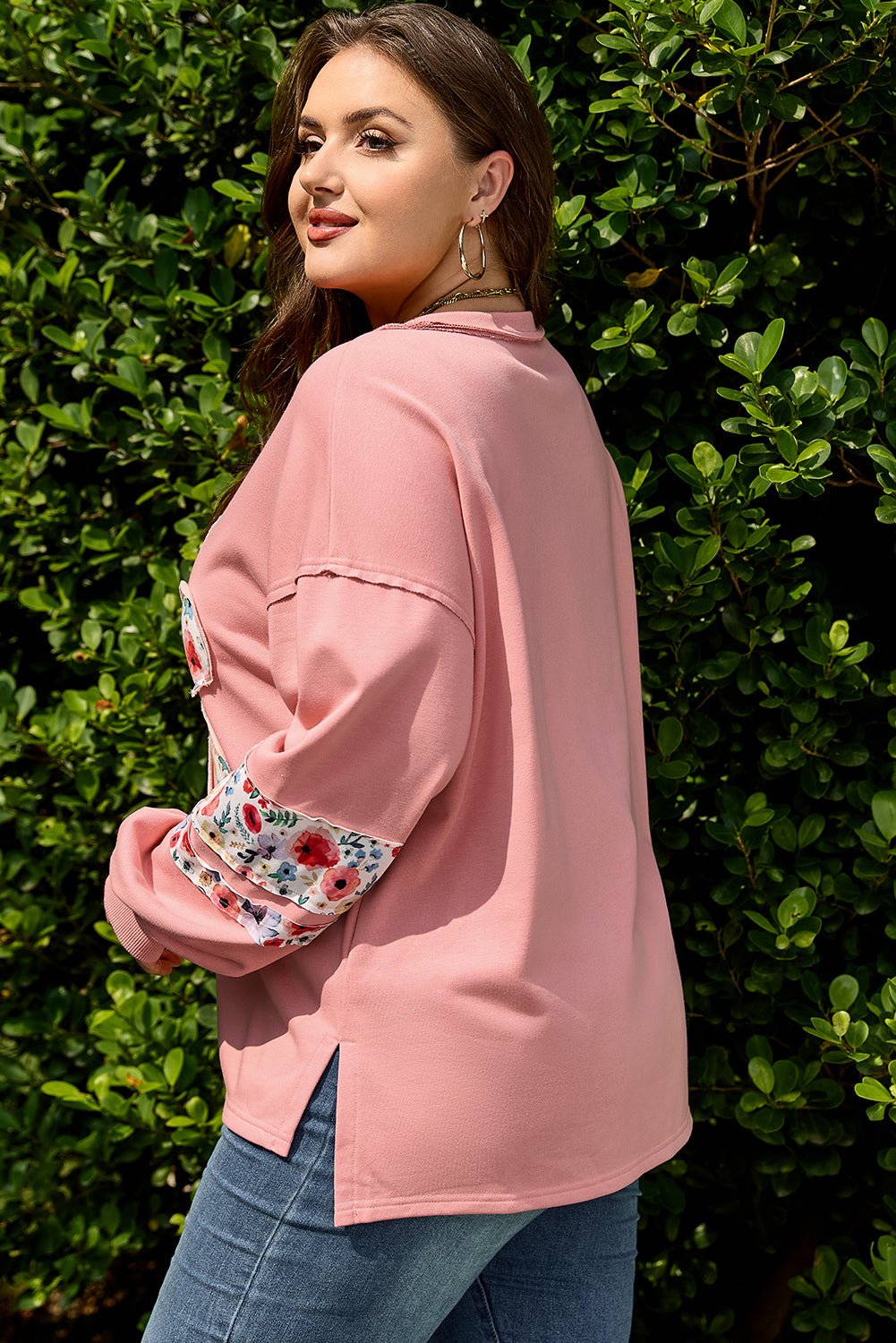 Plus Size Floral Applique Drop Shoulder Sweatshirt - Rooted & Reckless Co.