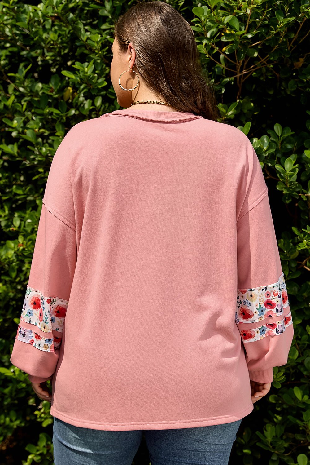 Plus Size Floral Applique Drop Shoulder Sweatshirt - Rooted & Reckless Co.