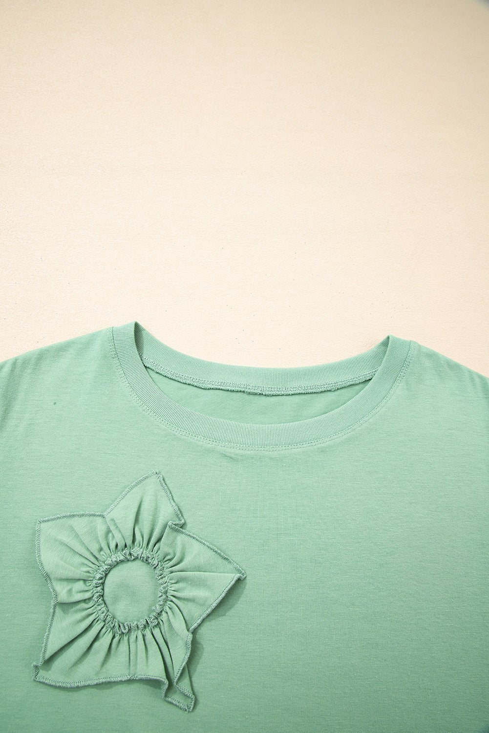 Plus Size Floral Applique Mineral Wash Long Sleeve Top - Rooted & Reckless Co.
