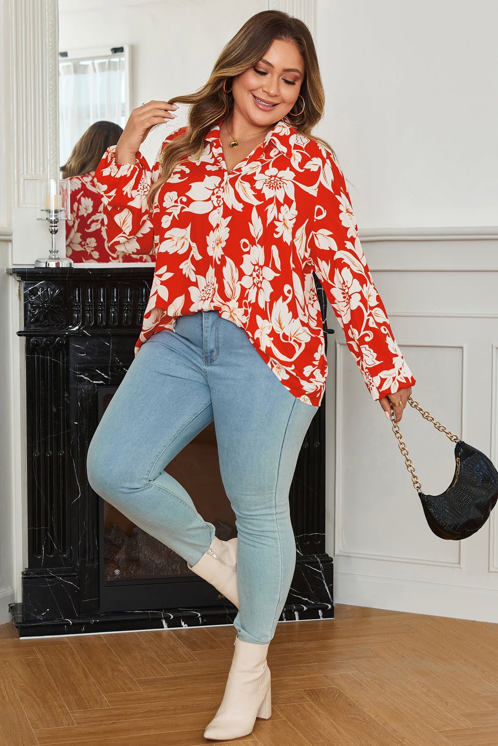 Plus Size Floral Button-Up Shirt - Rooted & Reckless Co.