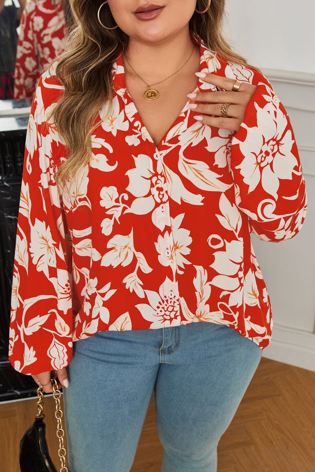 Plus Size Floral Button-Up Shirt - Rooted & Reckless Co.