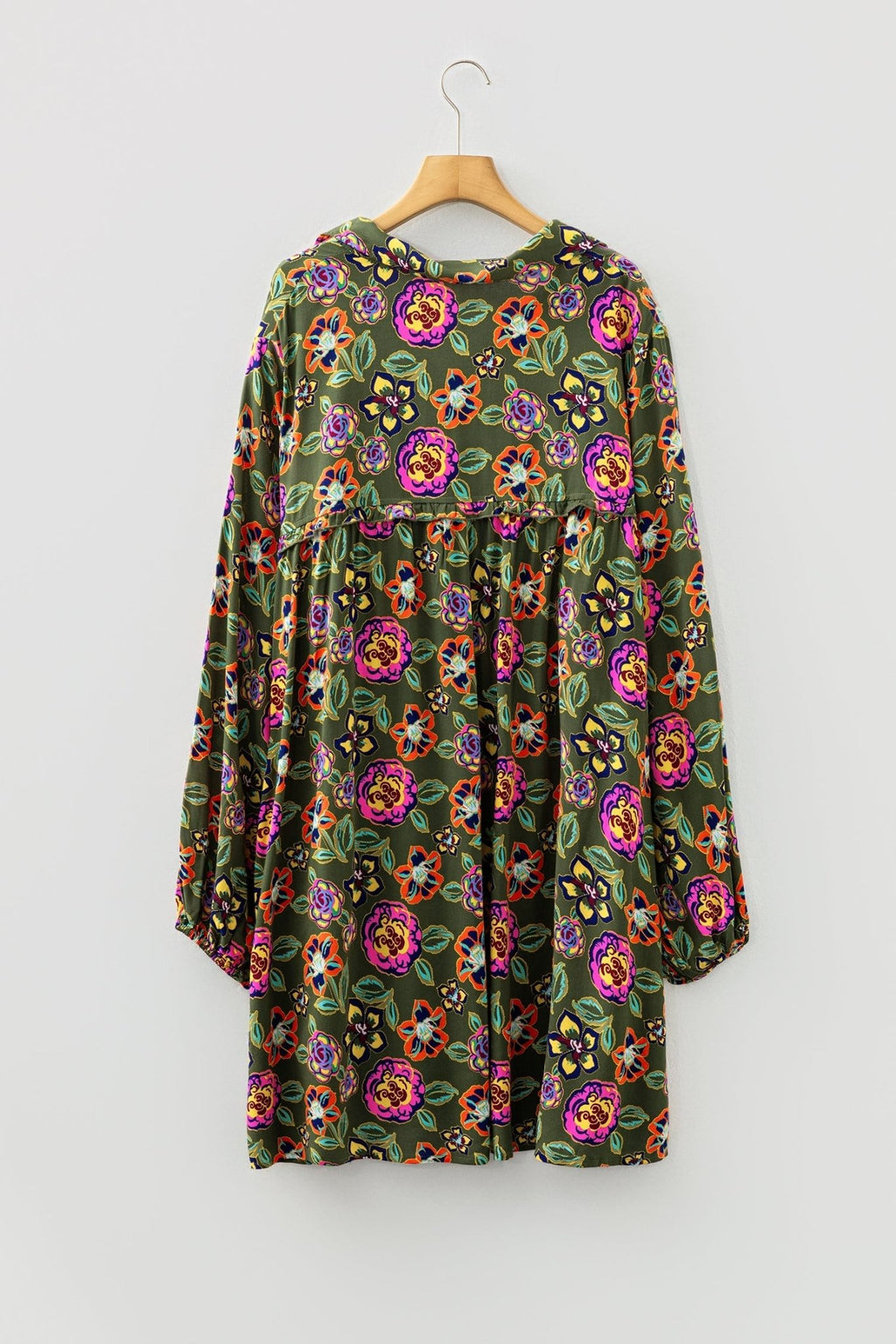 Plus Size Floral Collared V-Neck Mini Dress - Rooted & Reckless Co.