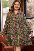 Plus Size Floral Collared V-Neck Mini Dress - Rooted & Reckless Co.