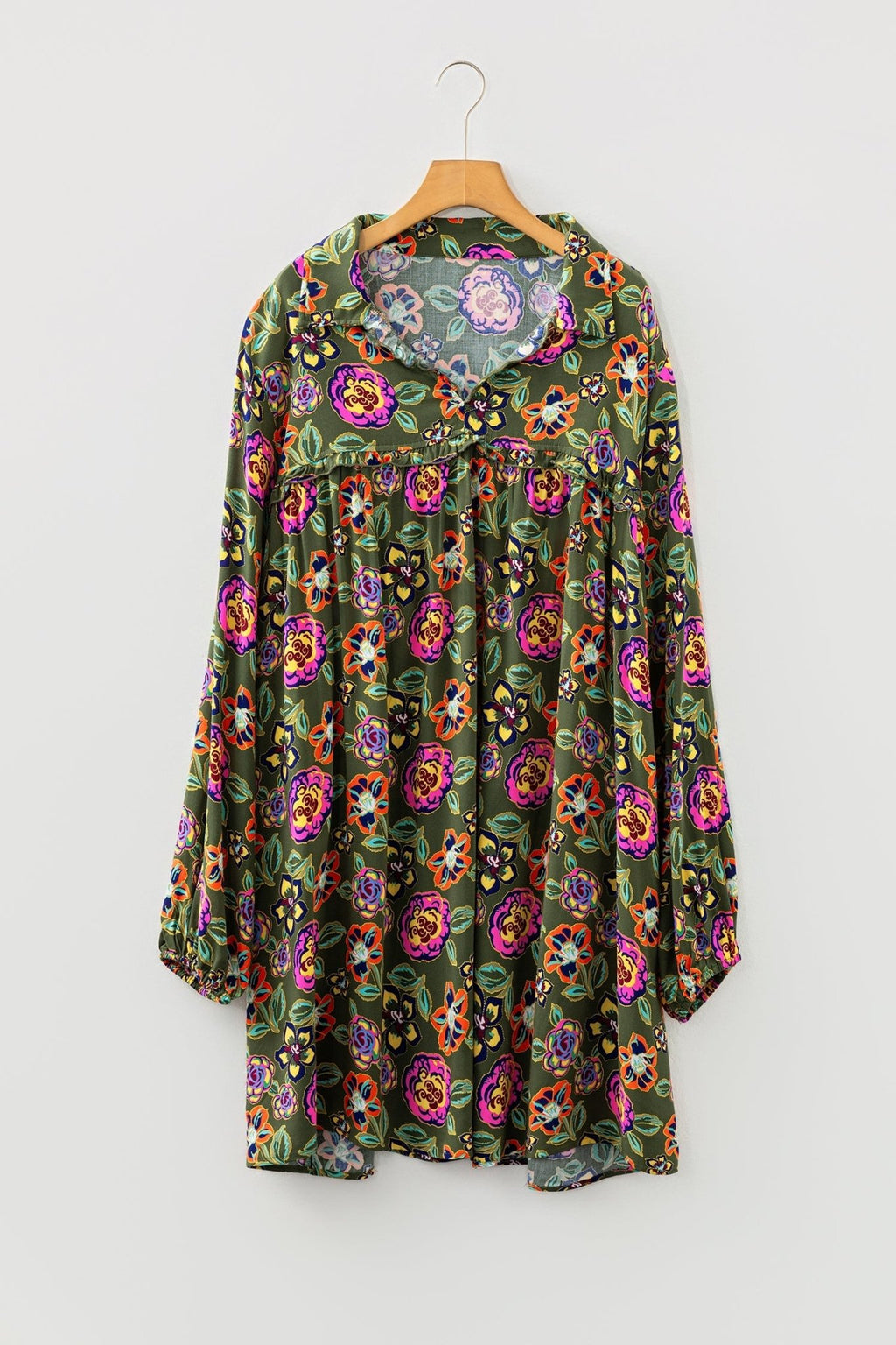 Plus Size Floral Collared V-Neck Mini Dress - Rooted & Reckless Co.