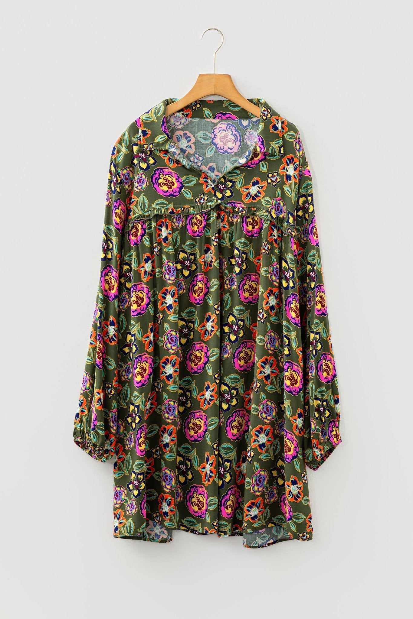 Plus Size Floral Collared V-Neck Mini Dress - Rooted & Reckless Co.