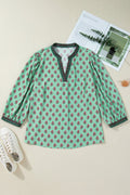 Plus Size Floral Contrast Trim V-Neck Blouse - Rooted & Reckless Co.