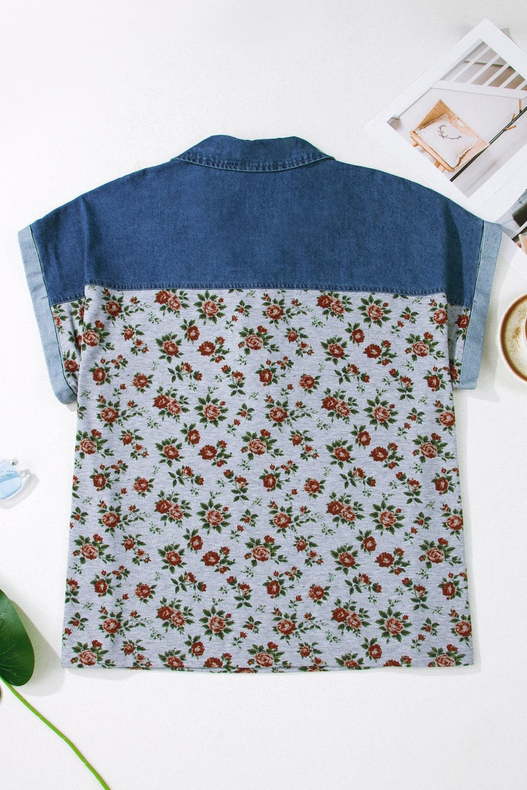 Plus Size Floral Denim Patchwork Polo Tee - Rooted & Reckless Co.