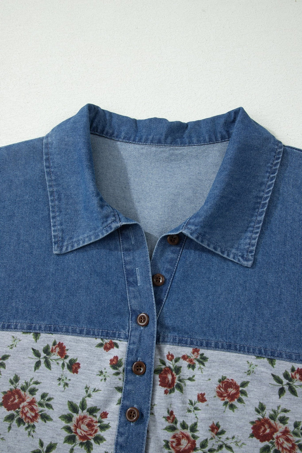 Plus Size Floral Denim Patchwork Polo Tee - Rooted & Reckless Co.