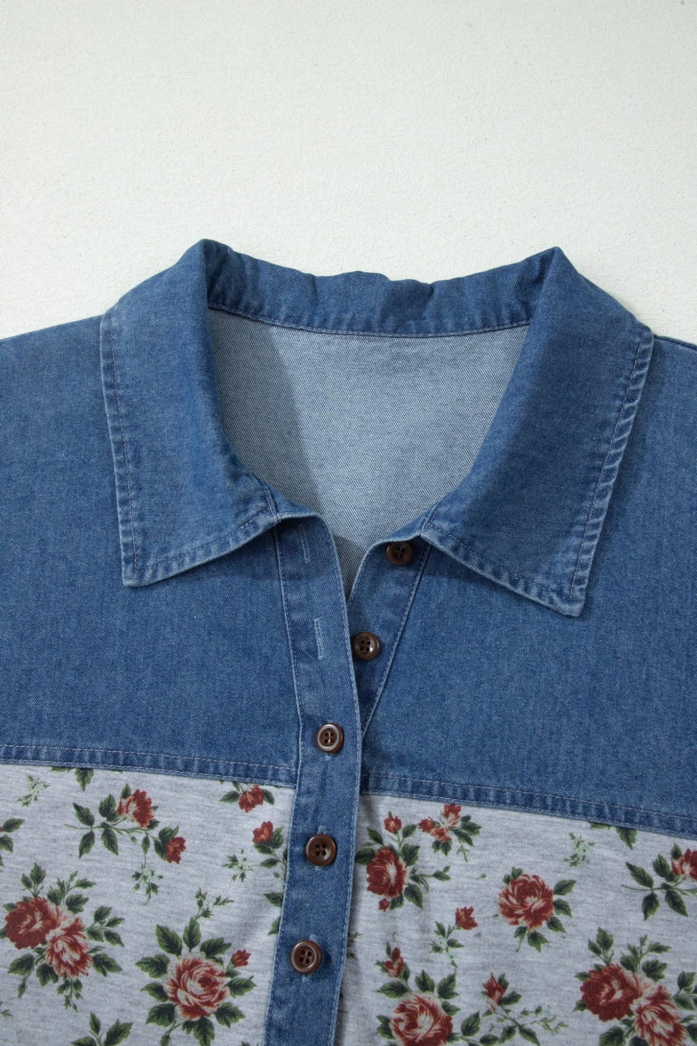 Plus Size Floral Denim Patchwork Polo Tee - Rooted & Reckless Co.