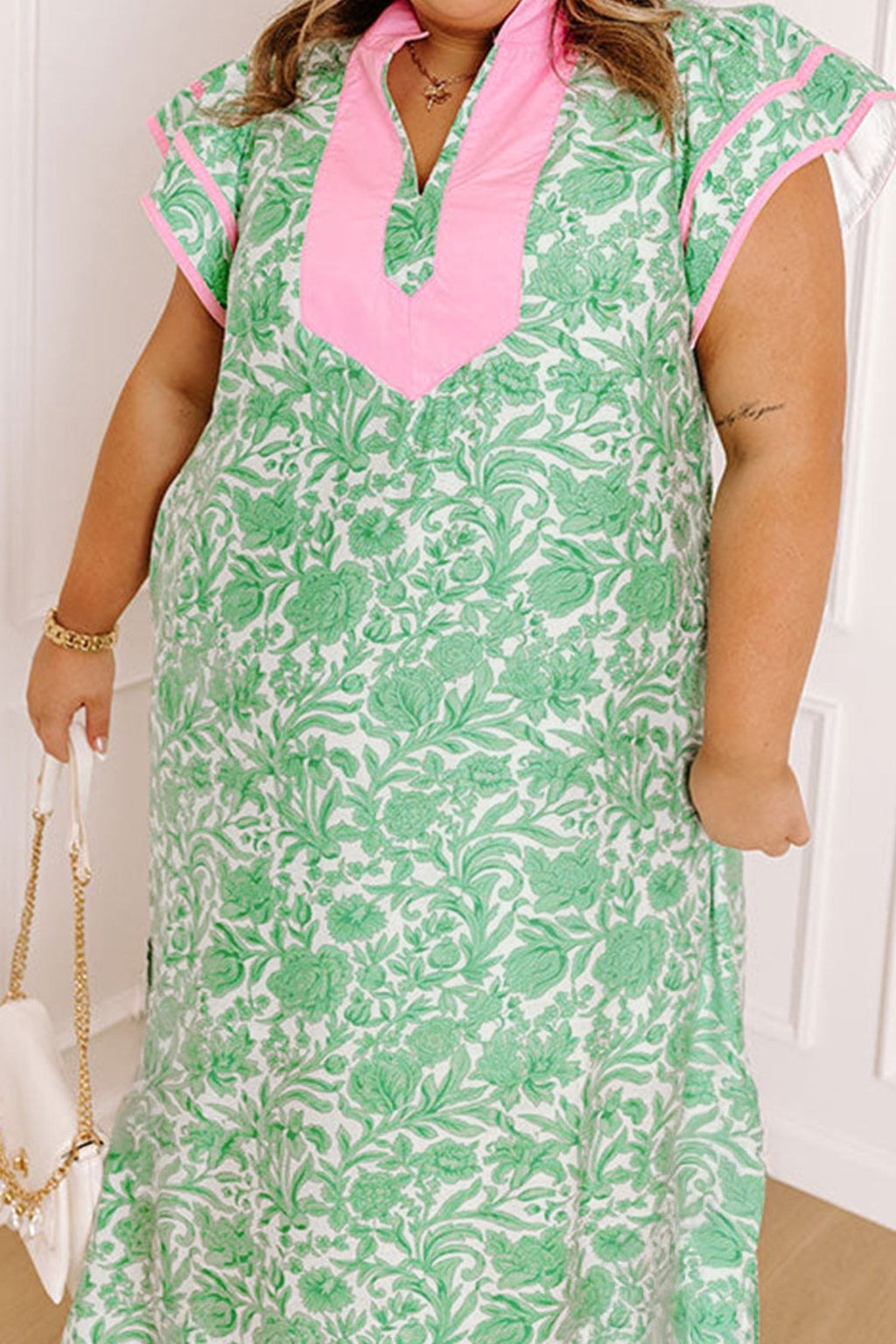 Plus Size Floral Flutter Sleeve Kaftan Maxi Dress - Rooted & Reckless Co.