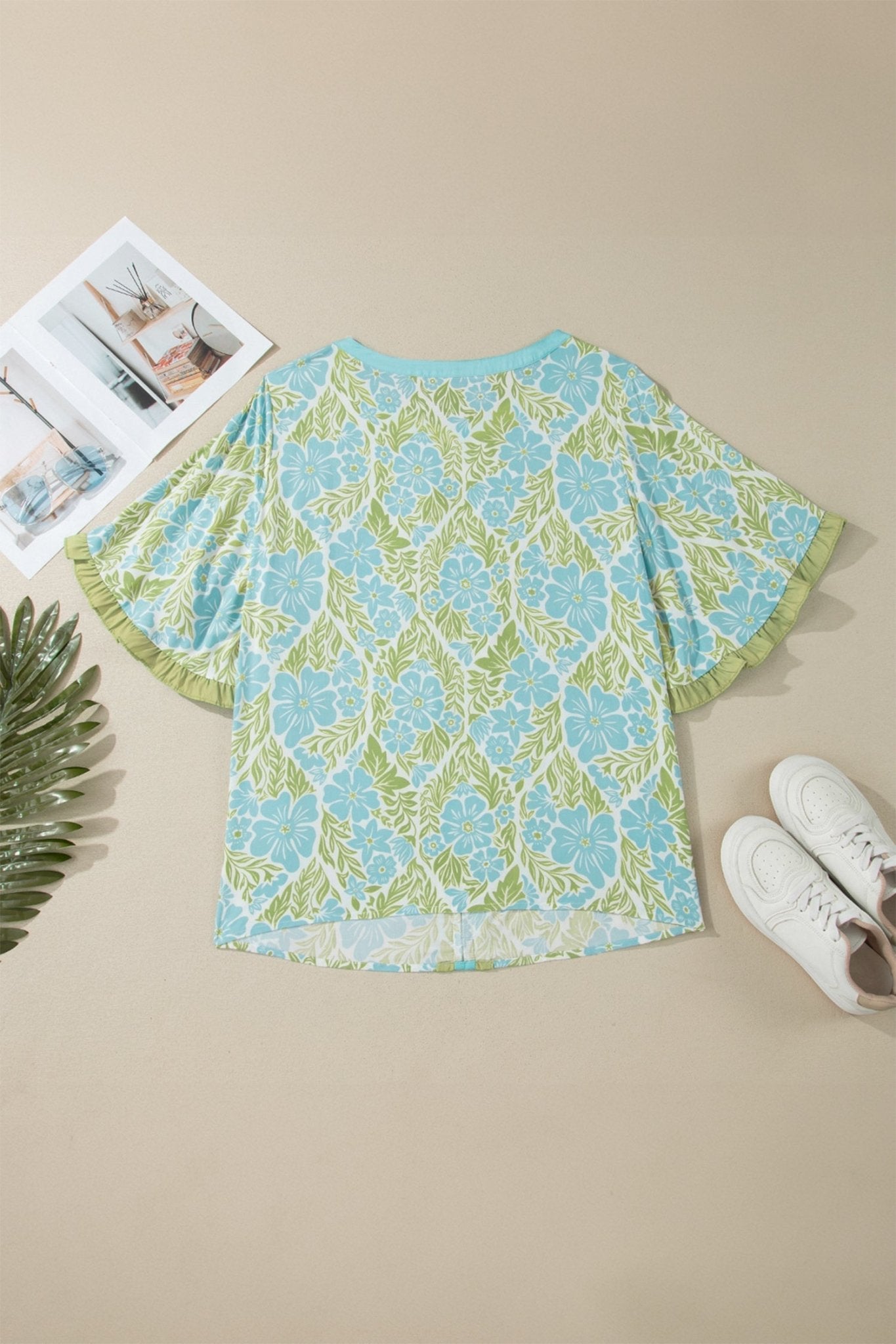 Plus Size Floral Frilled Colorblock Trim Blouse - Rooted & Reckless Co.