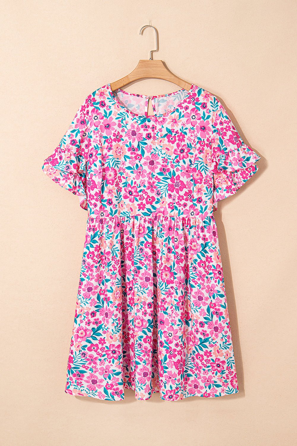Plus Size Floral Frilled Short Sleeve Mini Dress - Rooted & Reckless Co.