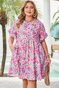 Plus Size Floral Frilled Short Sleeve Mini Dress - Rooted & Reckless Co.