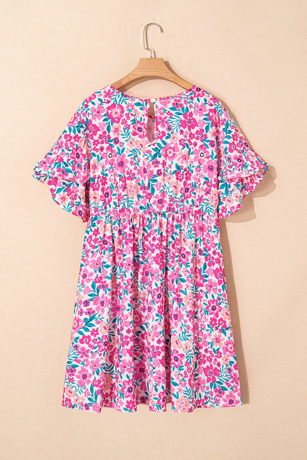 Plus Size Floral Frilled Short Sleeve Mini Dress - Rooted & Reckless Co.