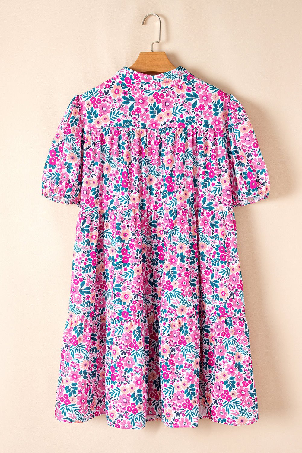 Plus Size Floral Half-Button Puff Sleeve Dress - Rooted & Reckless Co.