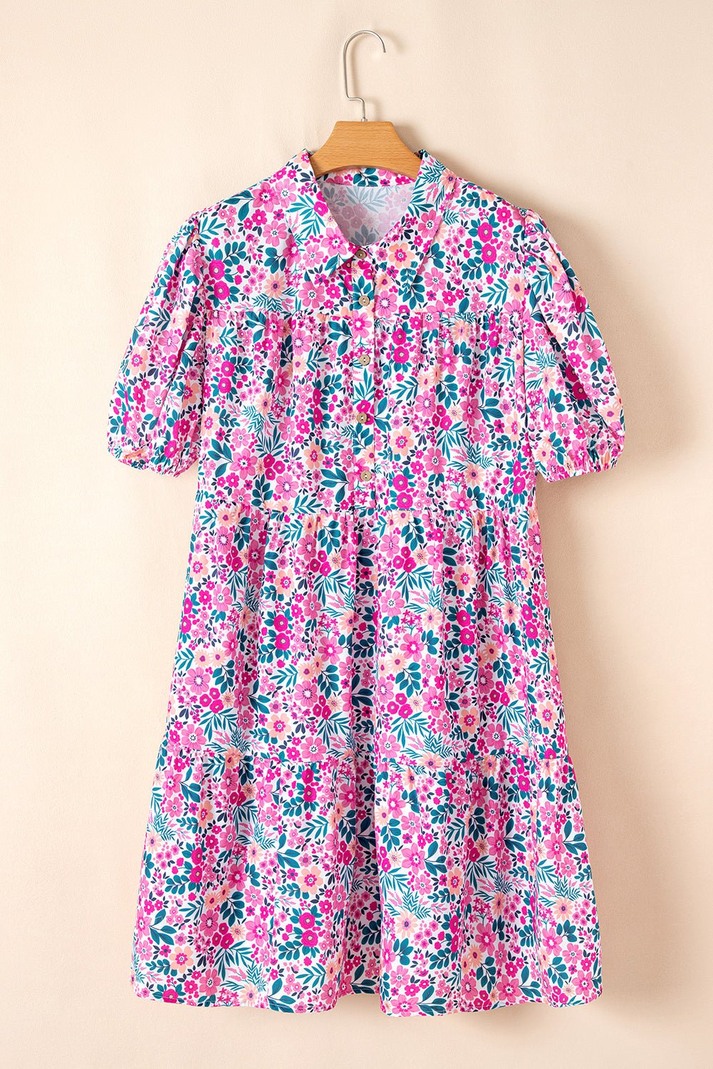 Plus Size Floral Half-Button Puff Sleeve Dress - Rooted & Reckless Co.