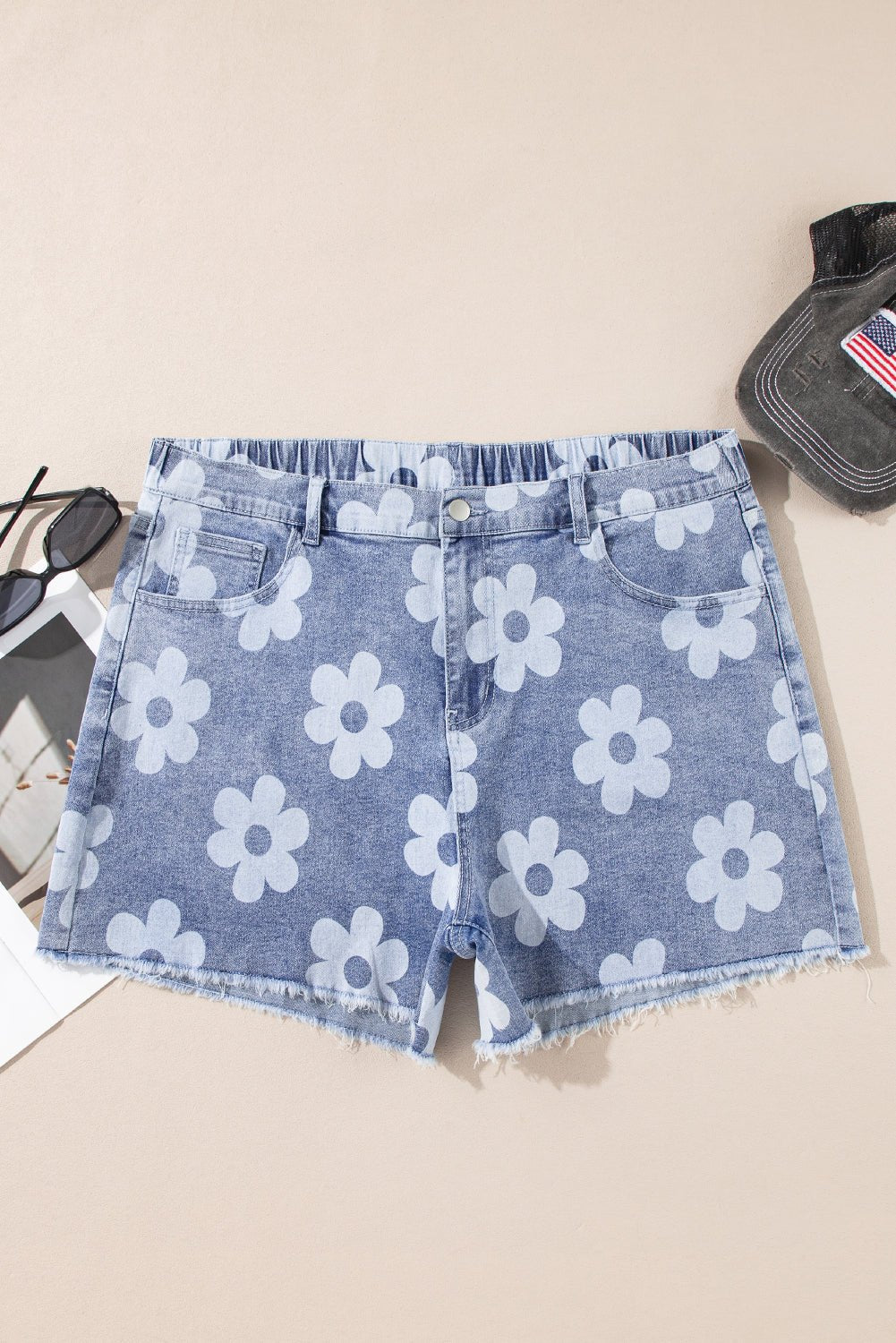 Plus Size Floral High Waist Denim Shorts - Rooted & Reckless Co.