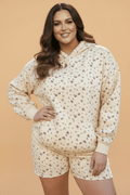 Plus Size Floral Kangaroo Pocket Hoodie Top & Shorts Set - Rooted & Reckless Co.