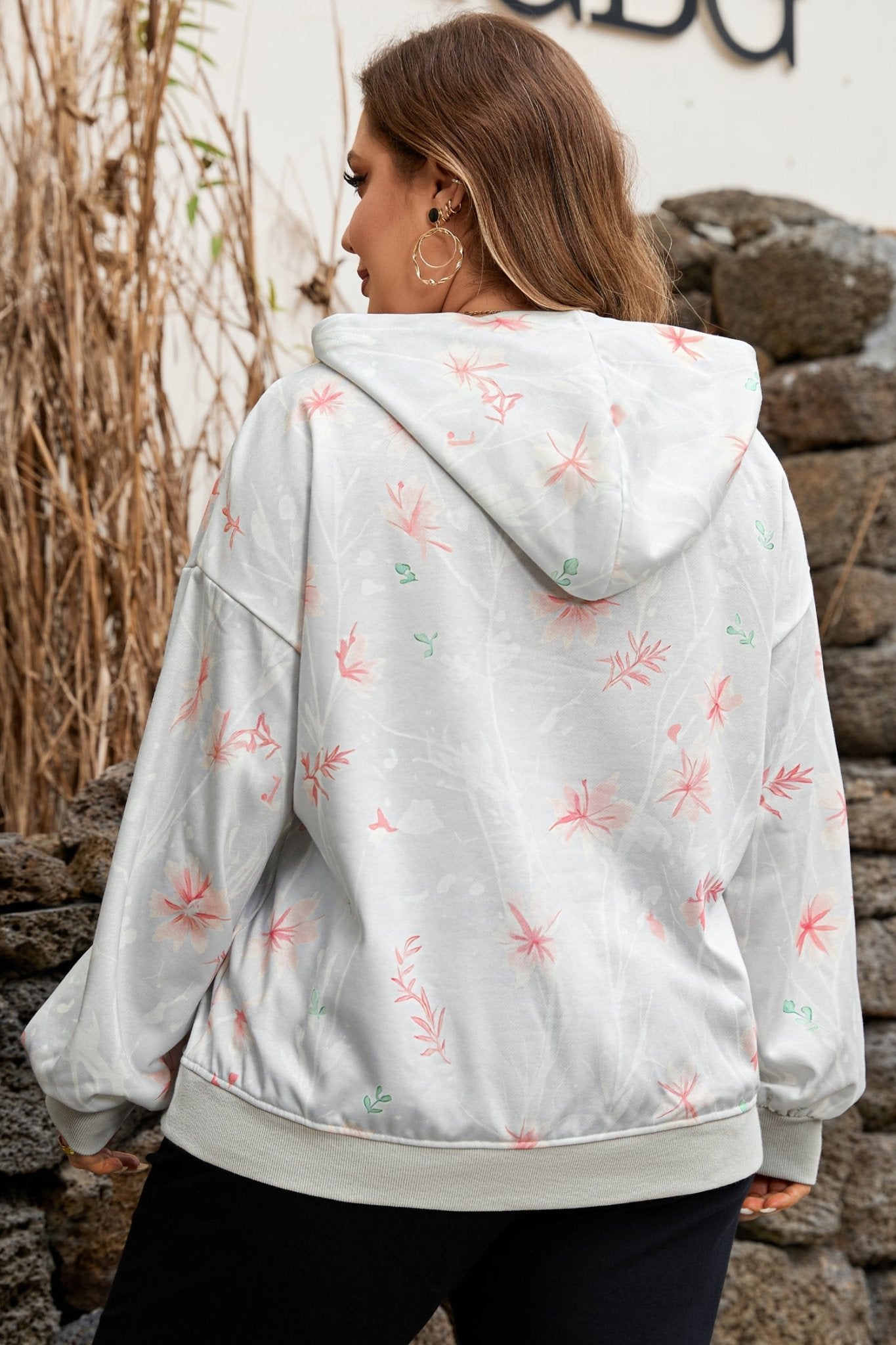 Plus Size Floral Long Sleeve Hoodie - Rooted & Reckless Co.