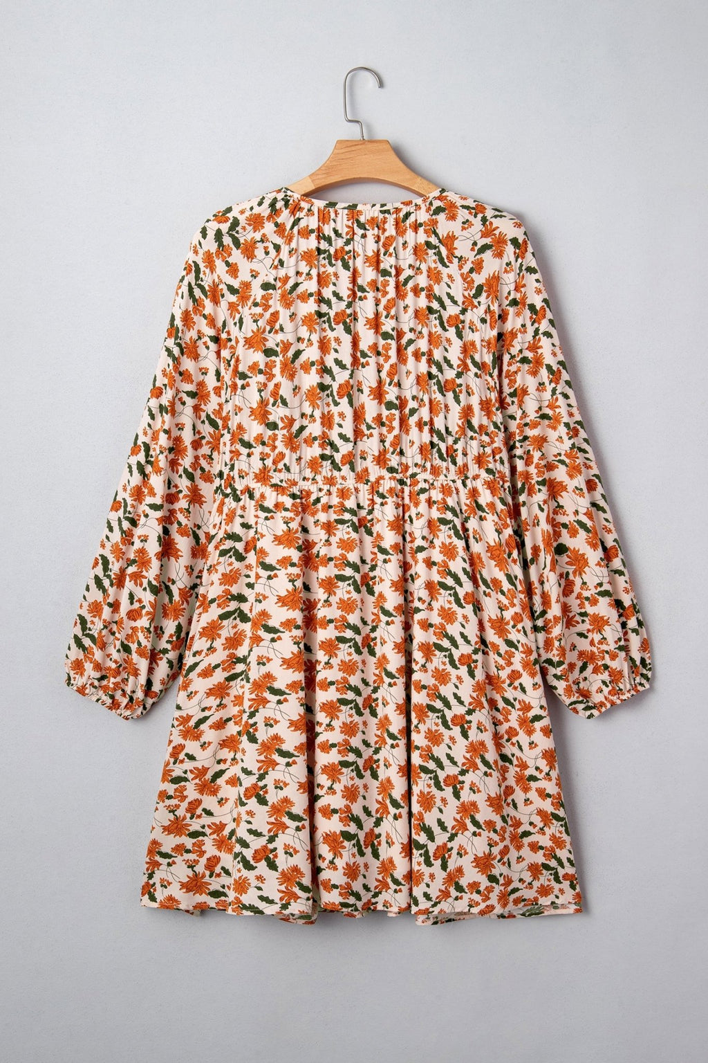 Plus Size Floral Long Sleeve V-Neck Babydoll Dress - Rooted & Reckless Co.