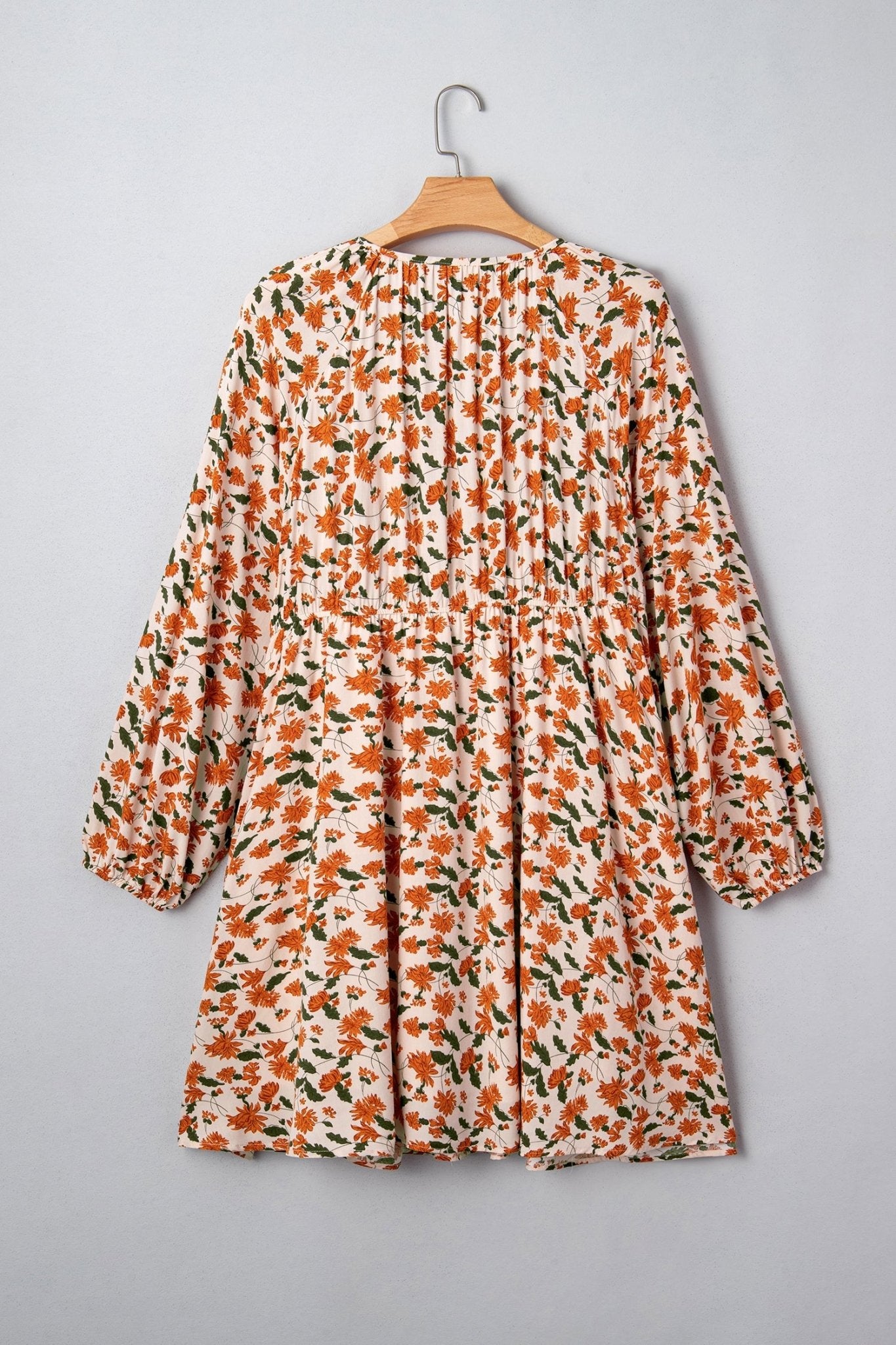Plus Size Floral Long Sleeve V-Neck Babydoll Dress - Rooted & Reckless Co.