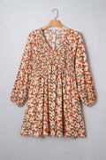Plus Size Floral Long Sleeve V-Neck Babydoll Dress - Rooted & Reckless Co.