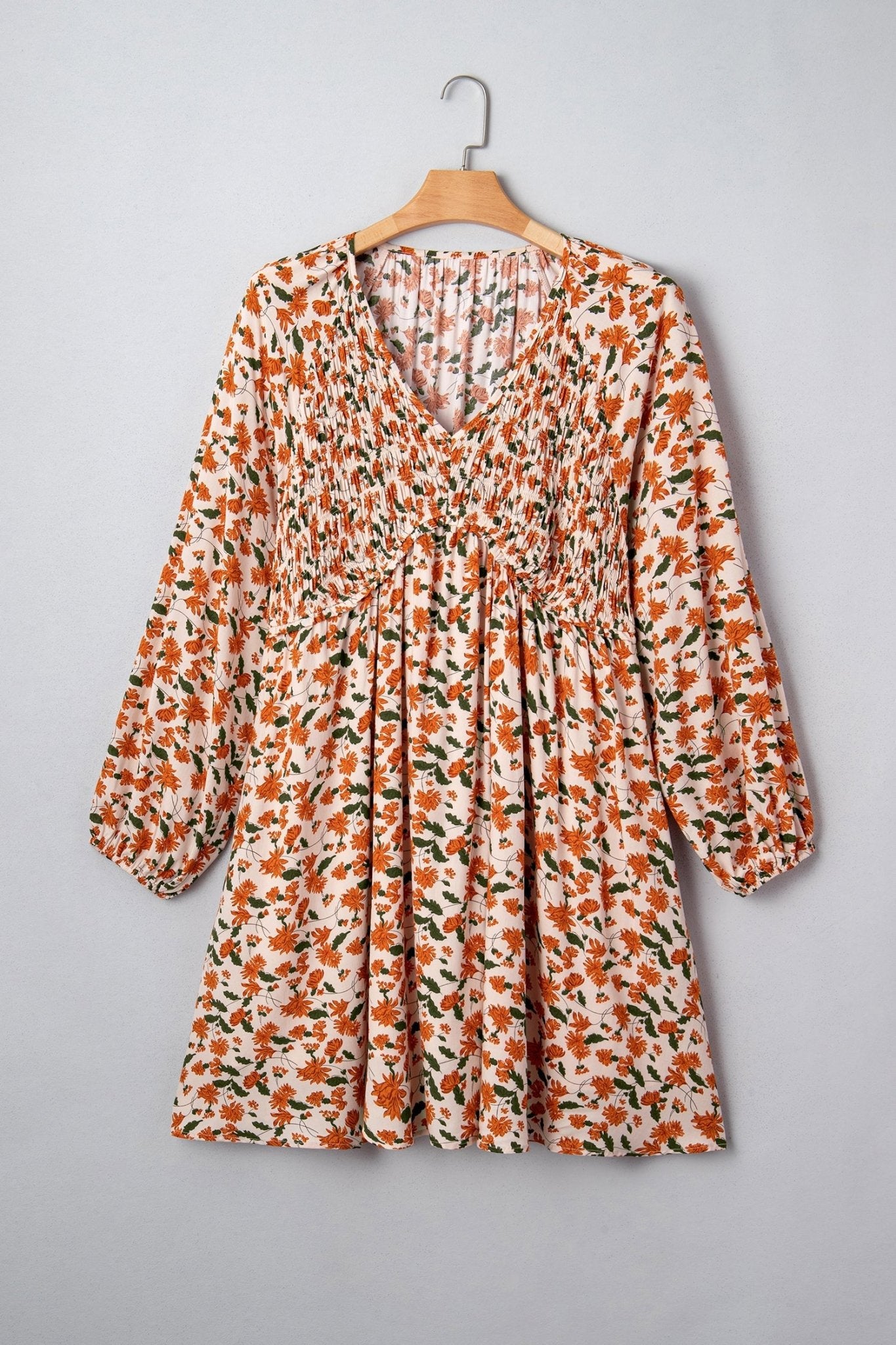 Plus Size Floral Long Sleeve V-Neck Babydoll Dress - Rooted & Reckless Co.