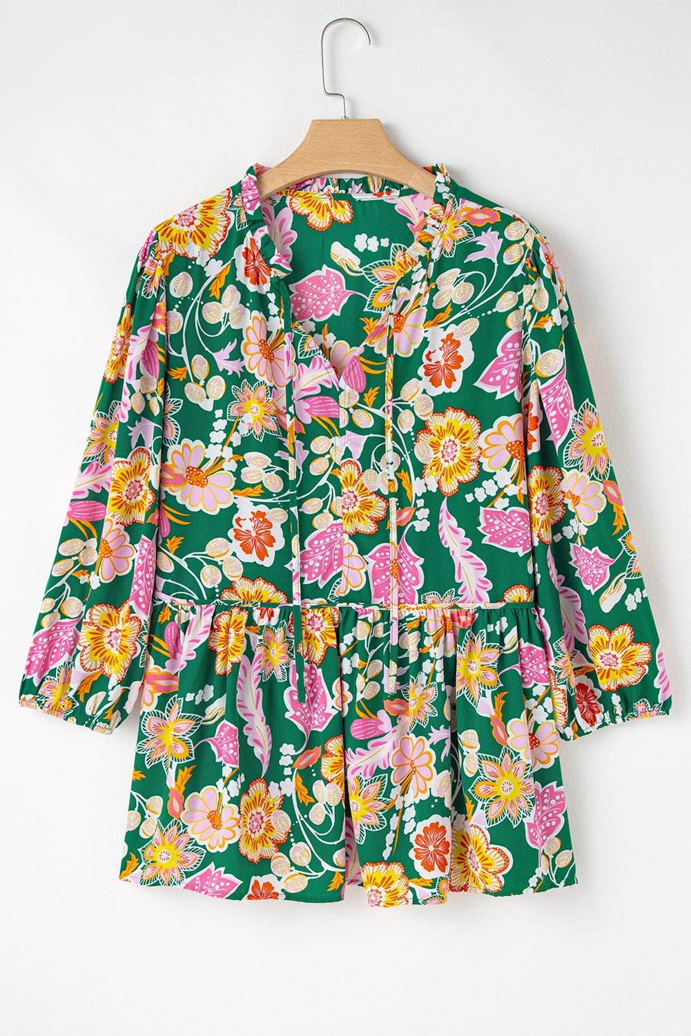Plus Size Floral Long Sleeve V-Neck Babydoll Top - Rooted & Reckless Co.