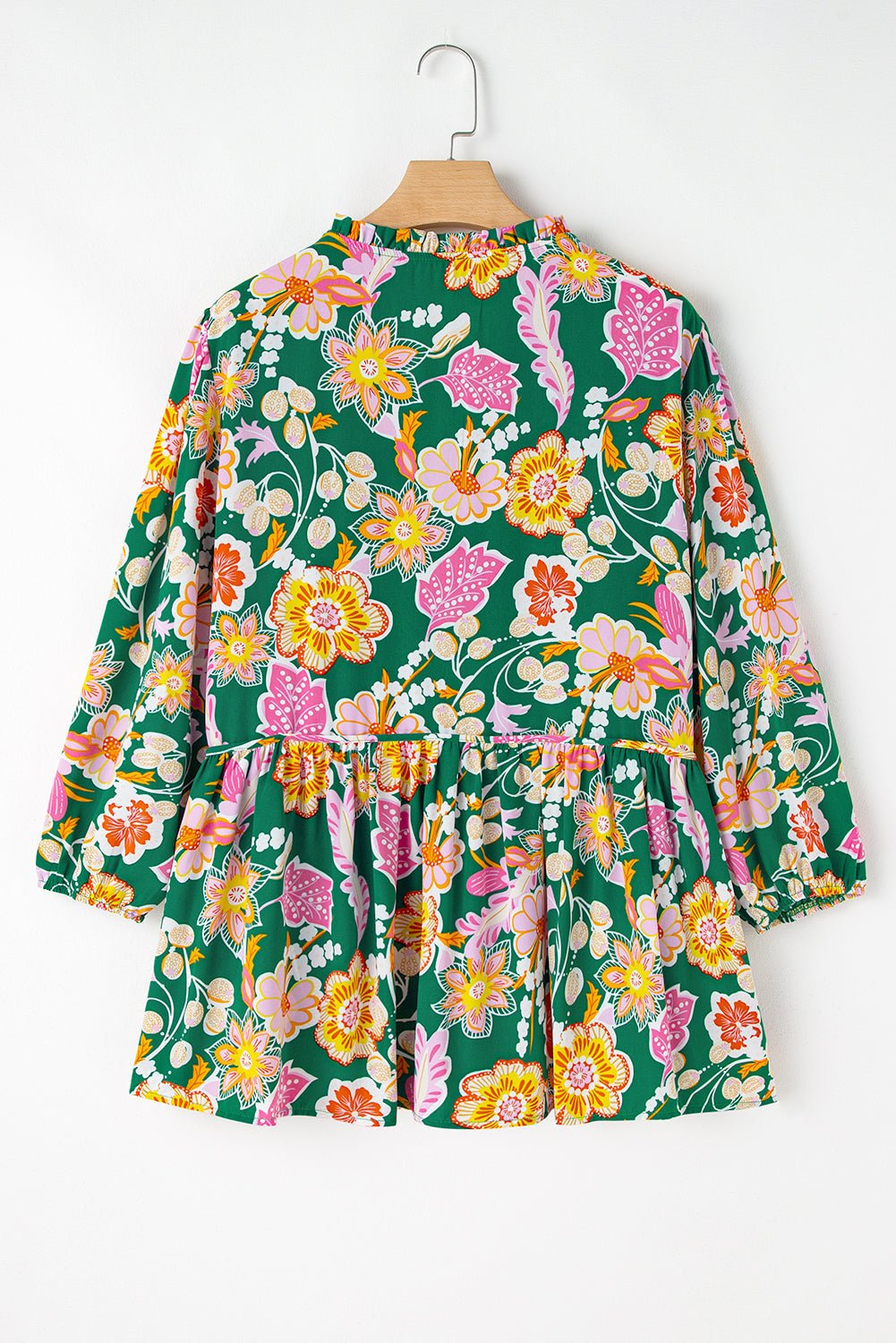 Plus Size Floral Long Sleeve V-Neck Babydoll Top - Rooted & Reckless Co.
