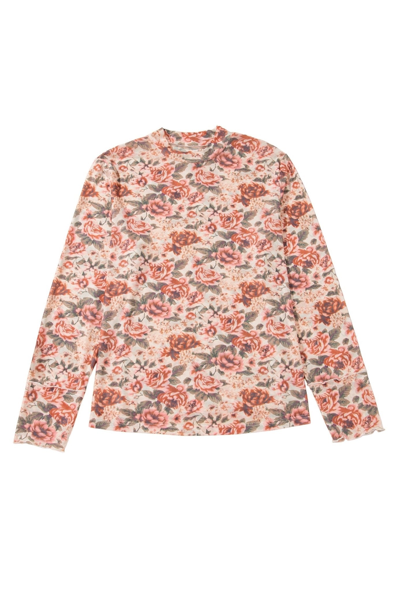 Plus Size Floral Mesh Mock Neck Top - Rooted & Reckless Co.