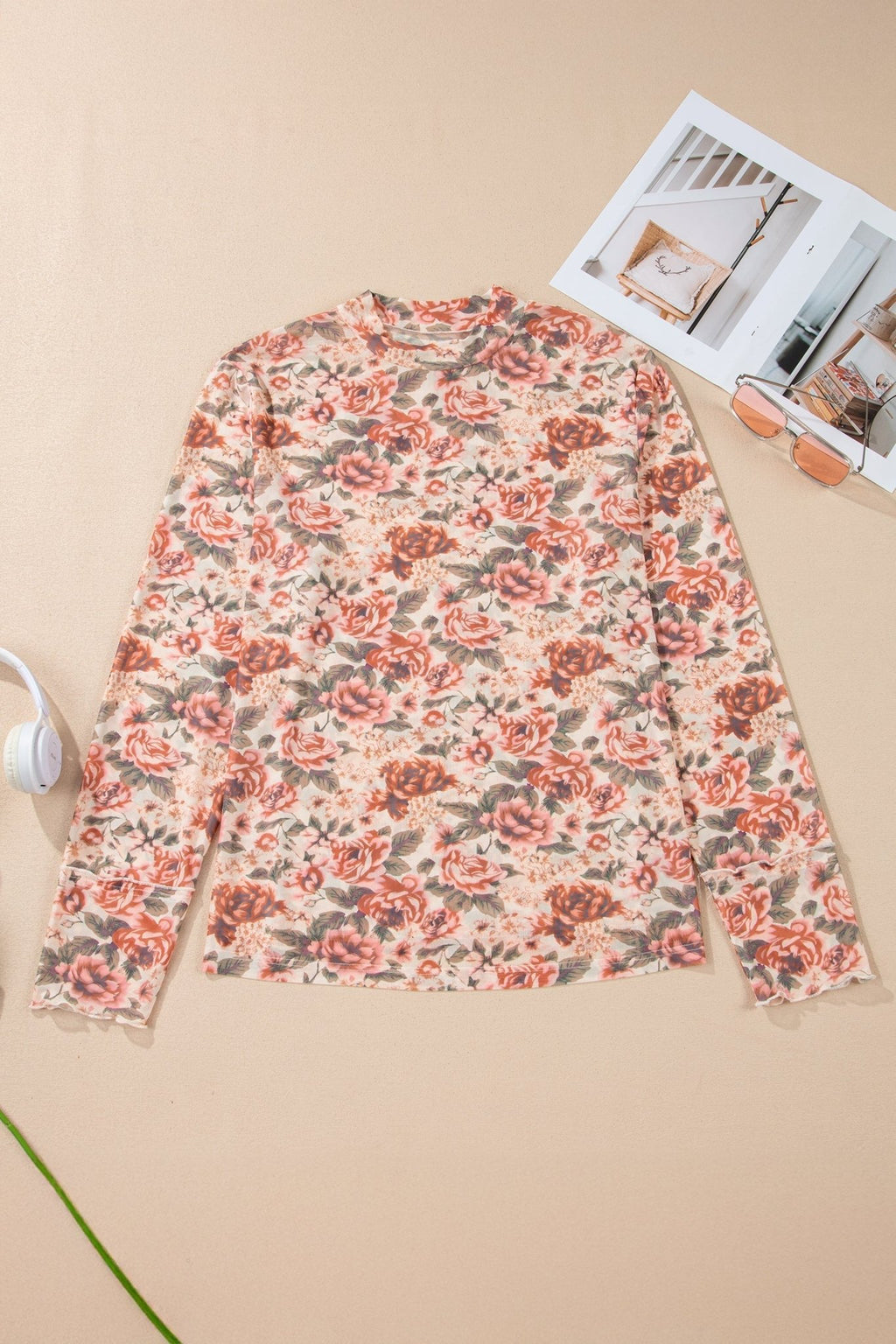 Plus Size Floral Mesh Mock Neck Top - Rooted & Reckless Co.