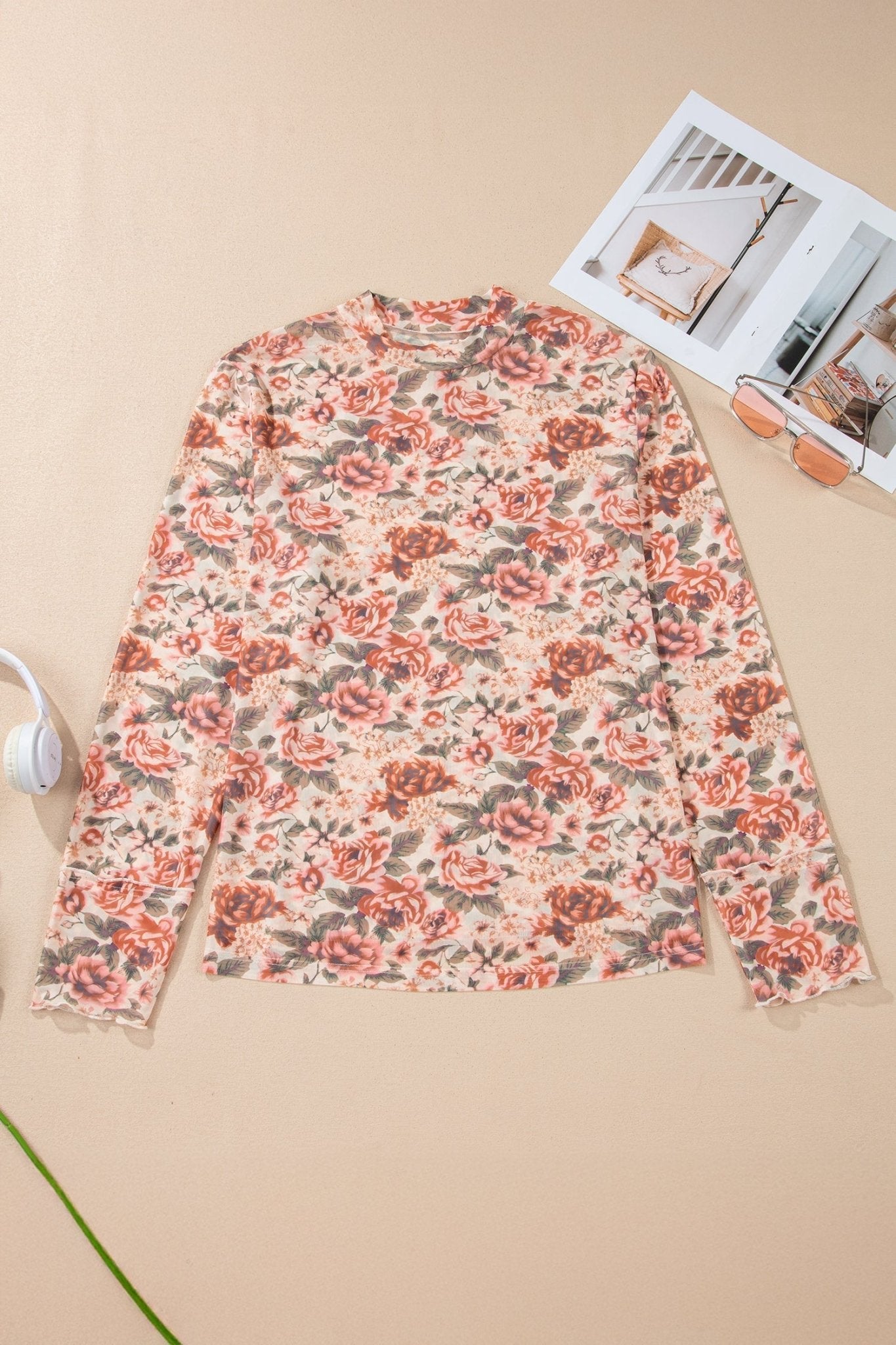 Plus Size Floral Mesh Mock Neck Top - Rooted & Reckless Co.