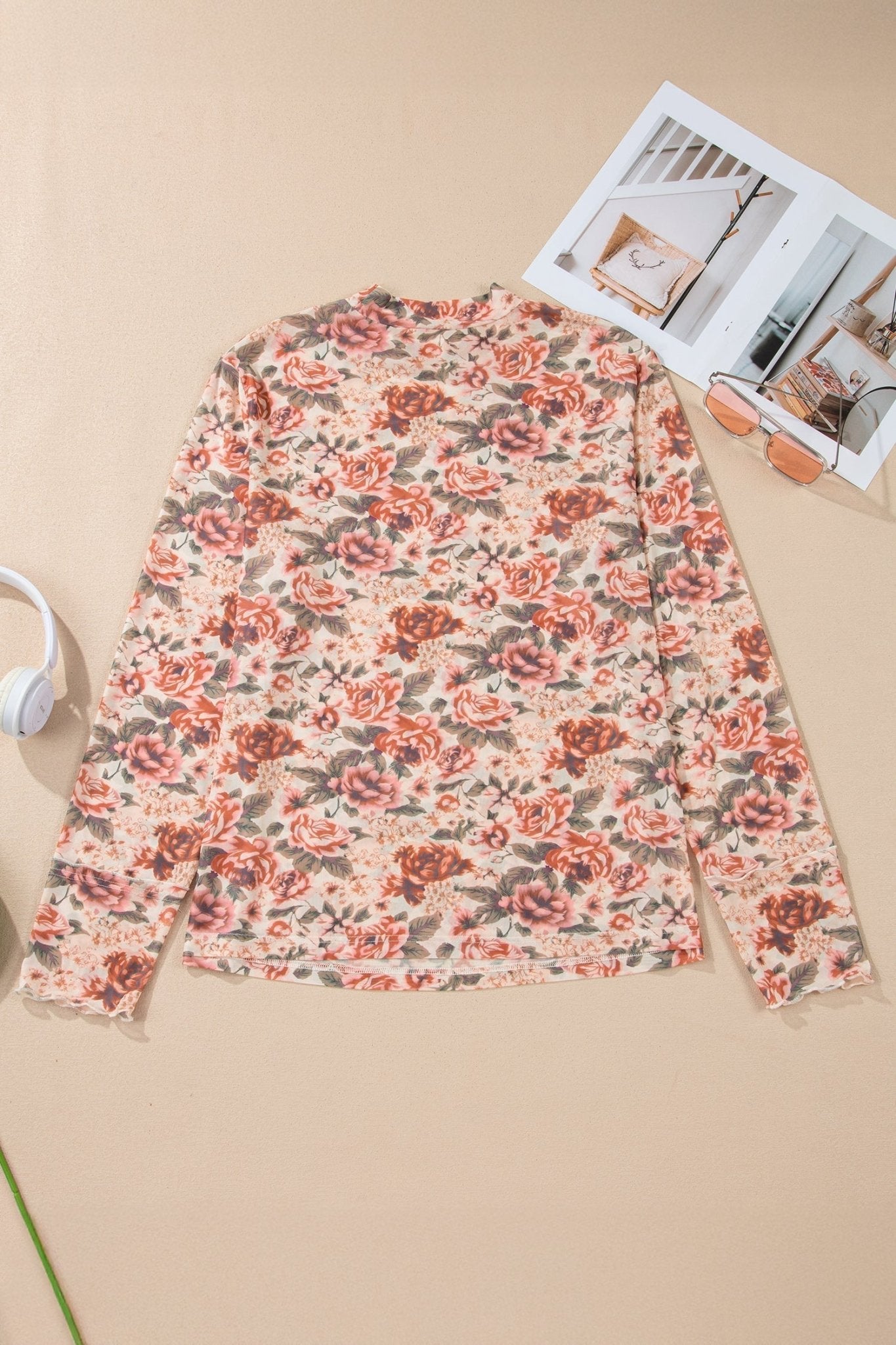Plus Size Floral Mesh Mock Neck Top - Rooted & Reckless Co.