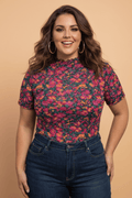 Plus Size Floral Mesh Short Sleeve Top - Rooted & Reckless Co.