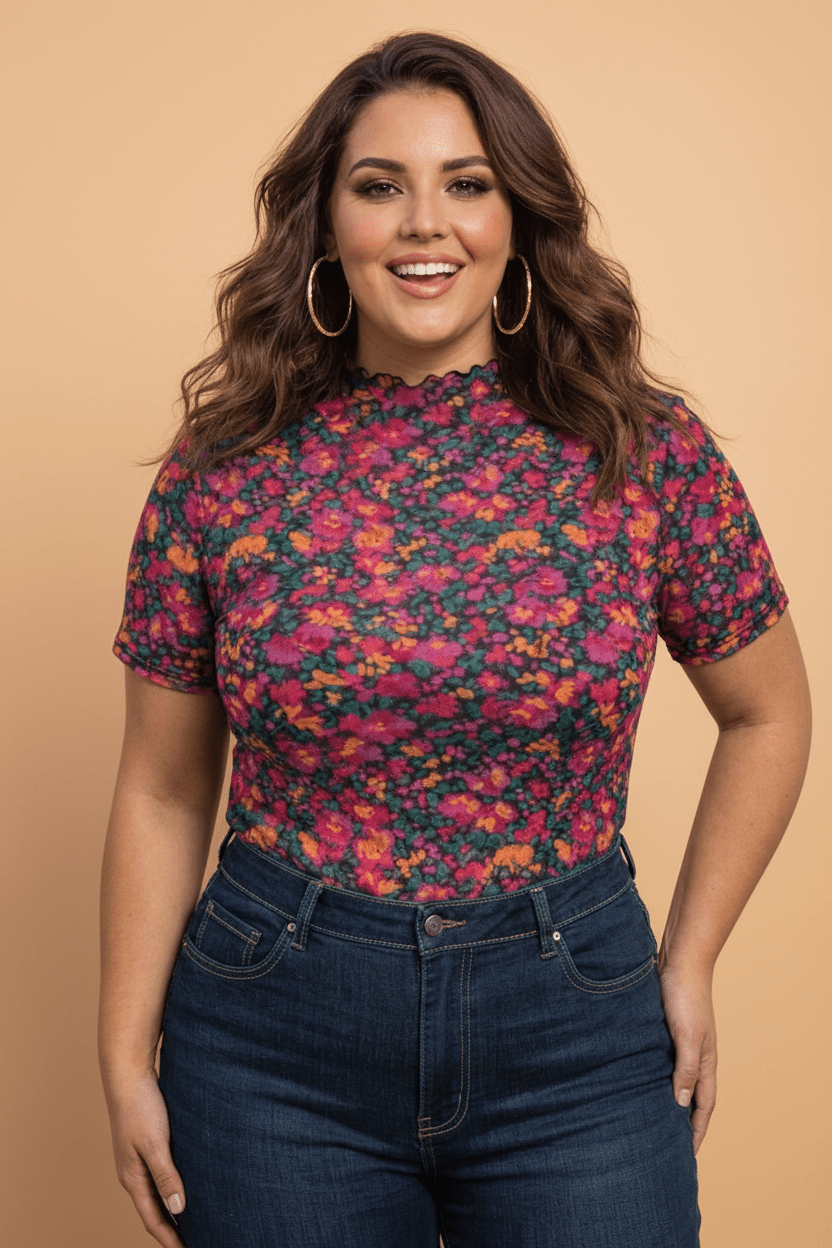 Plus Size Floral Mesh Short Sleeve Top - Rooted & Reckless Co.
