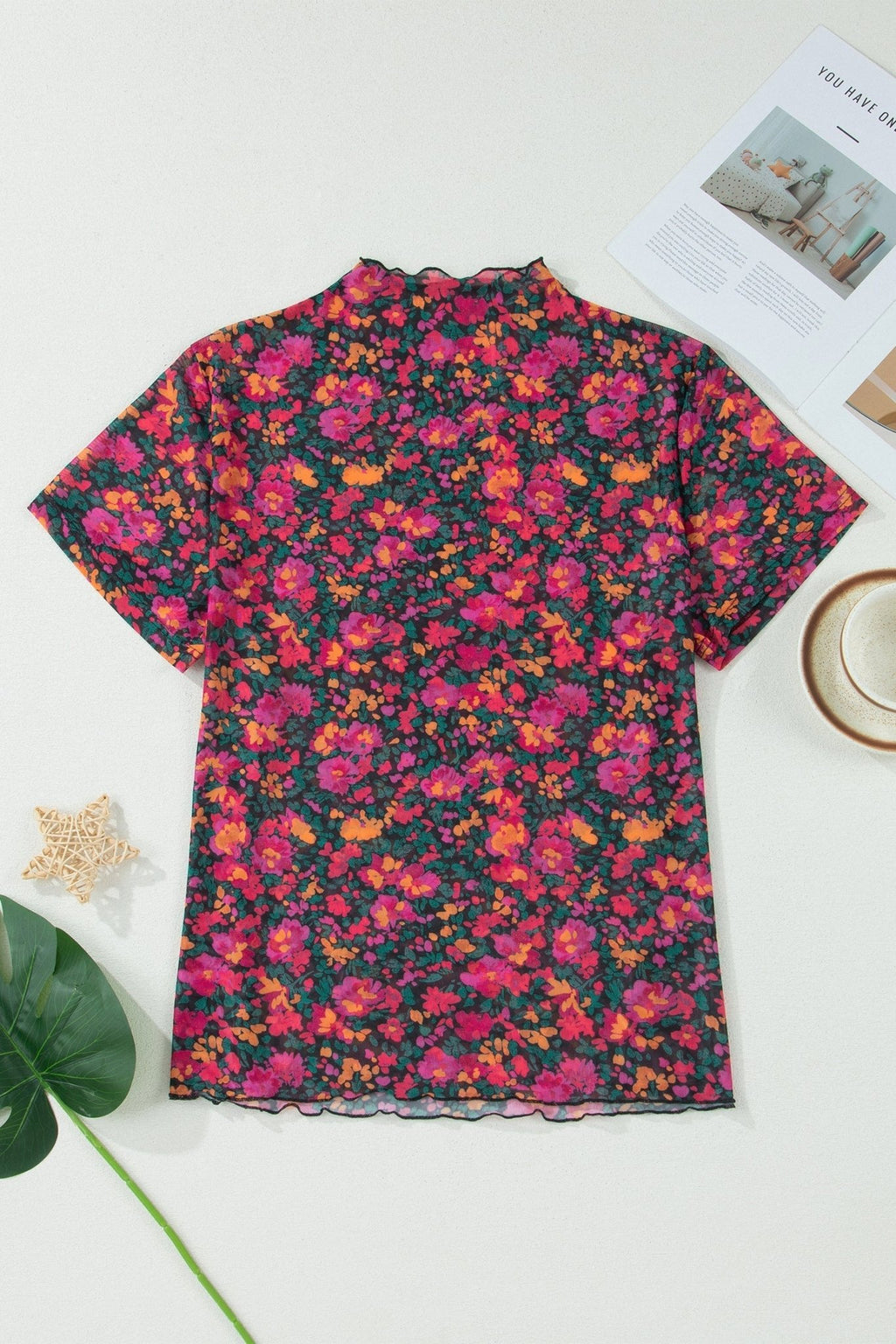 Plus Size Floral Mesh Short Sleeve Top - Rooted & Reckless Co.