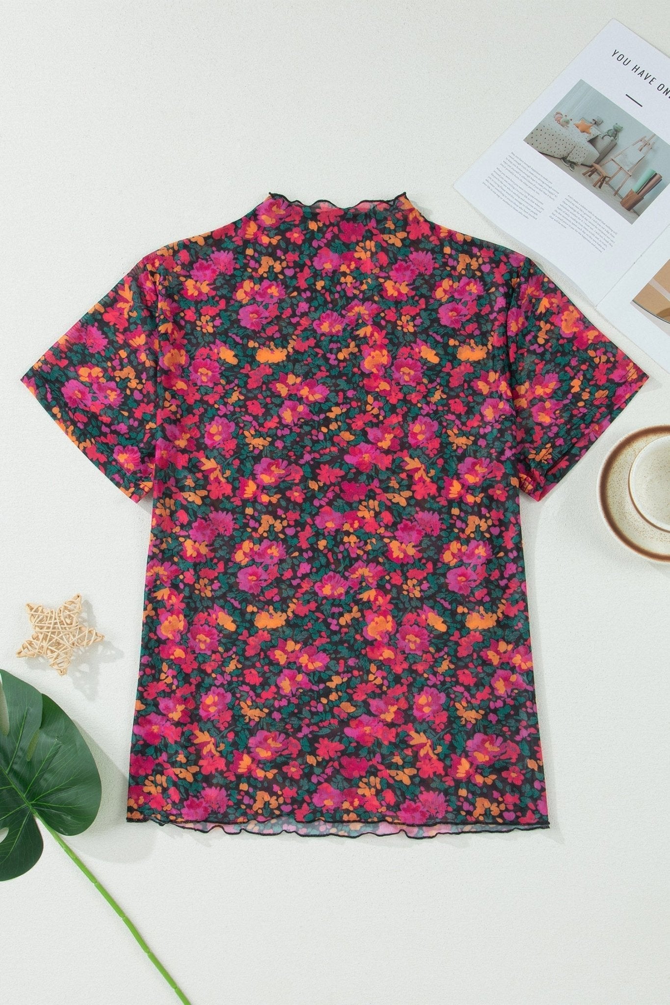 Plus Size Floral Mesh Short Sleeve Top - Rooted & Reckless Co.