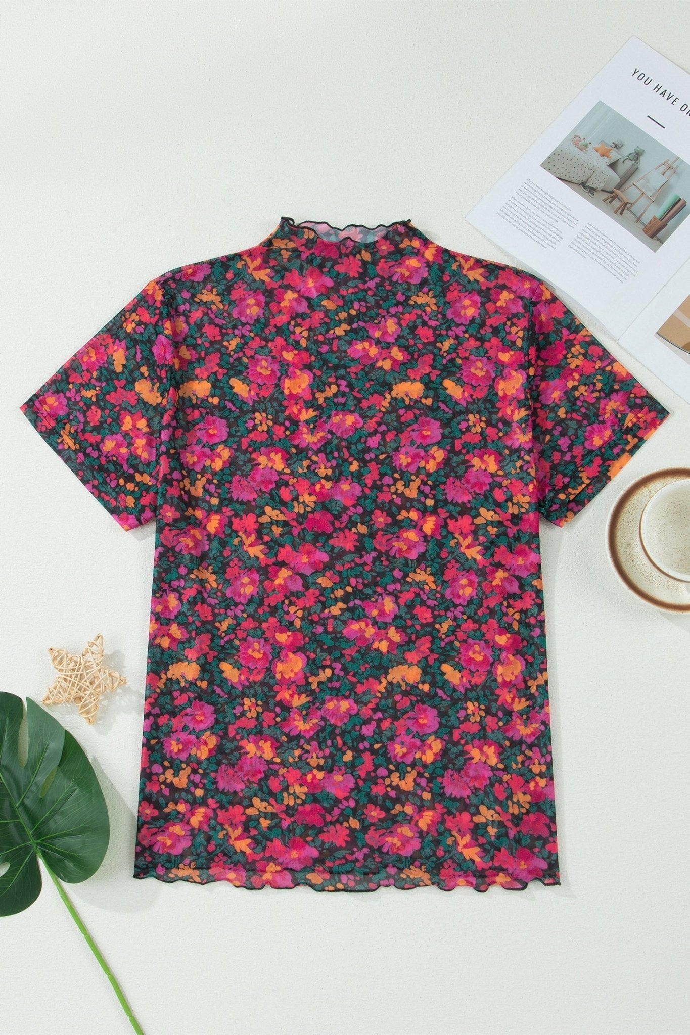 Plus Size Floral Mesh Short Sleeve Top - Rooted & Reckless Co.