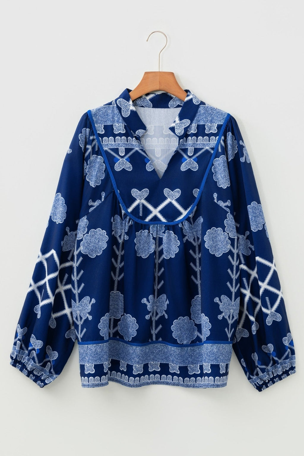 Plus Size Floral Notch Neck Long Sleeve Blouse - Rooted & Reckless Co.