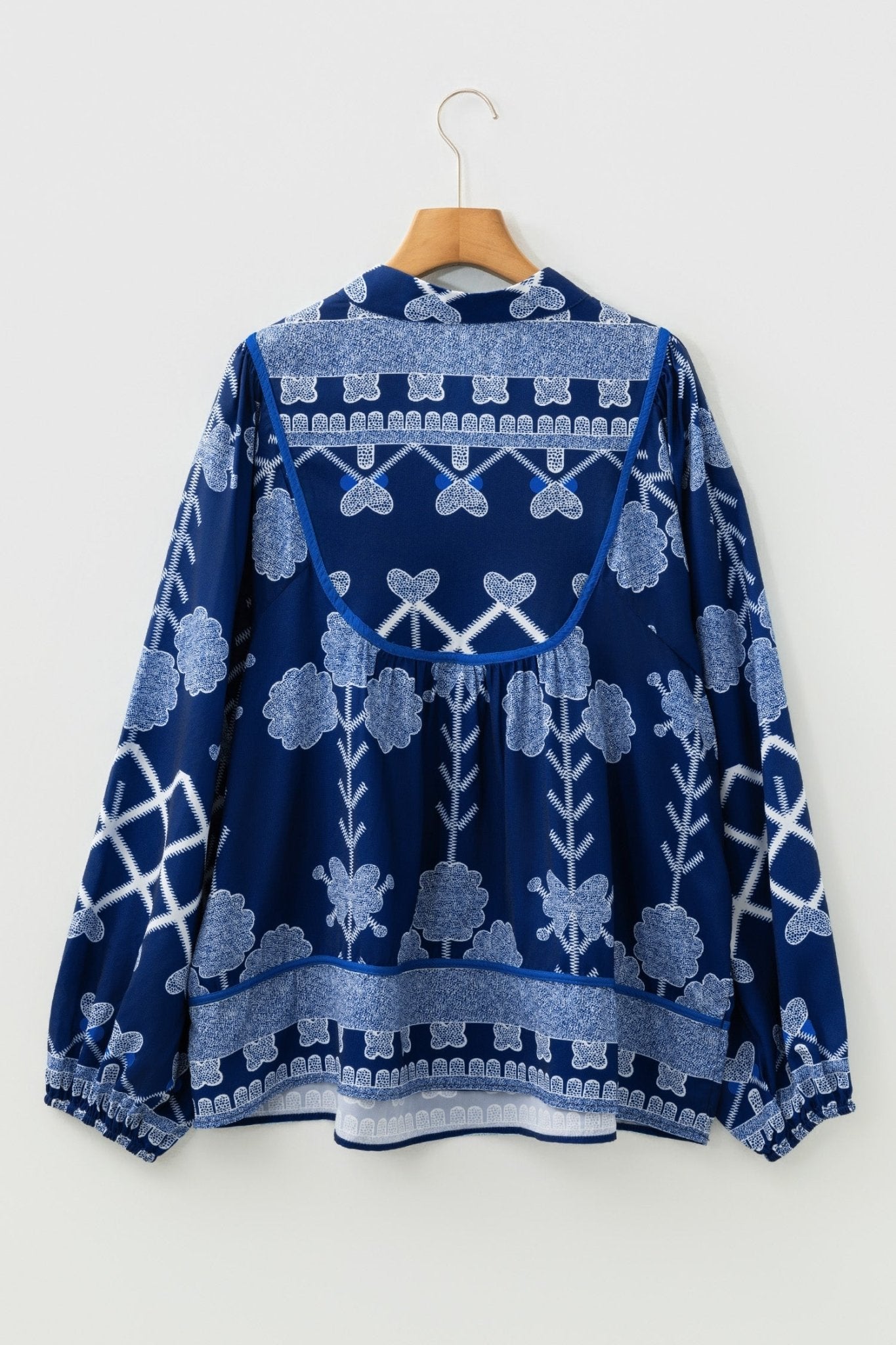Plus Size Floral Notch Neck Long Sleeve Blouse - Rooted & Reckless Co.