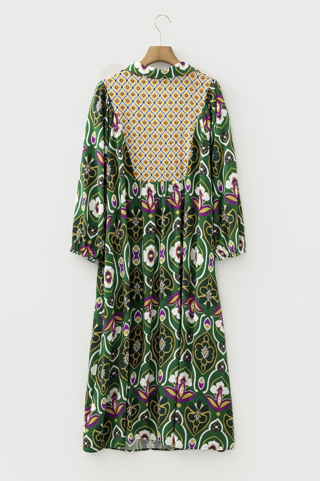 Plus Size Floral Patchwork Collared V-Neck Maxi Dress - Rooted & Reckless Co.