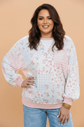 Plus Size Floral Patchwork Corded Knit Long Sleeve Top - Rooted & Reckless Co.