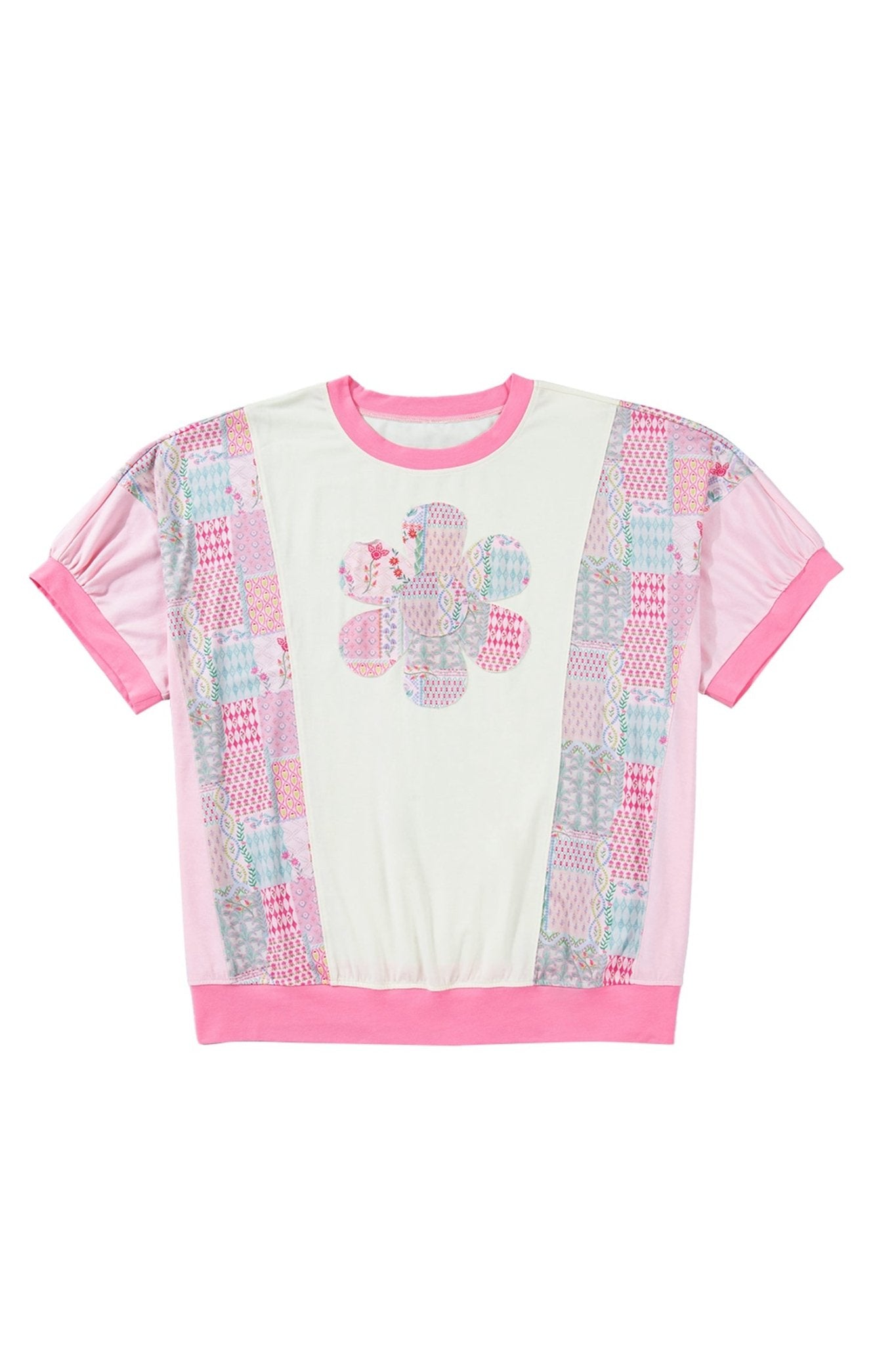Plus Size Floral Patchwork Embroidered T-Shirt - Rooted & Reckless Co.